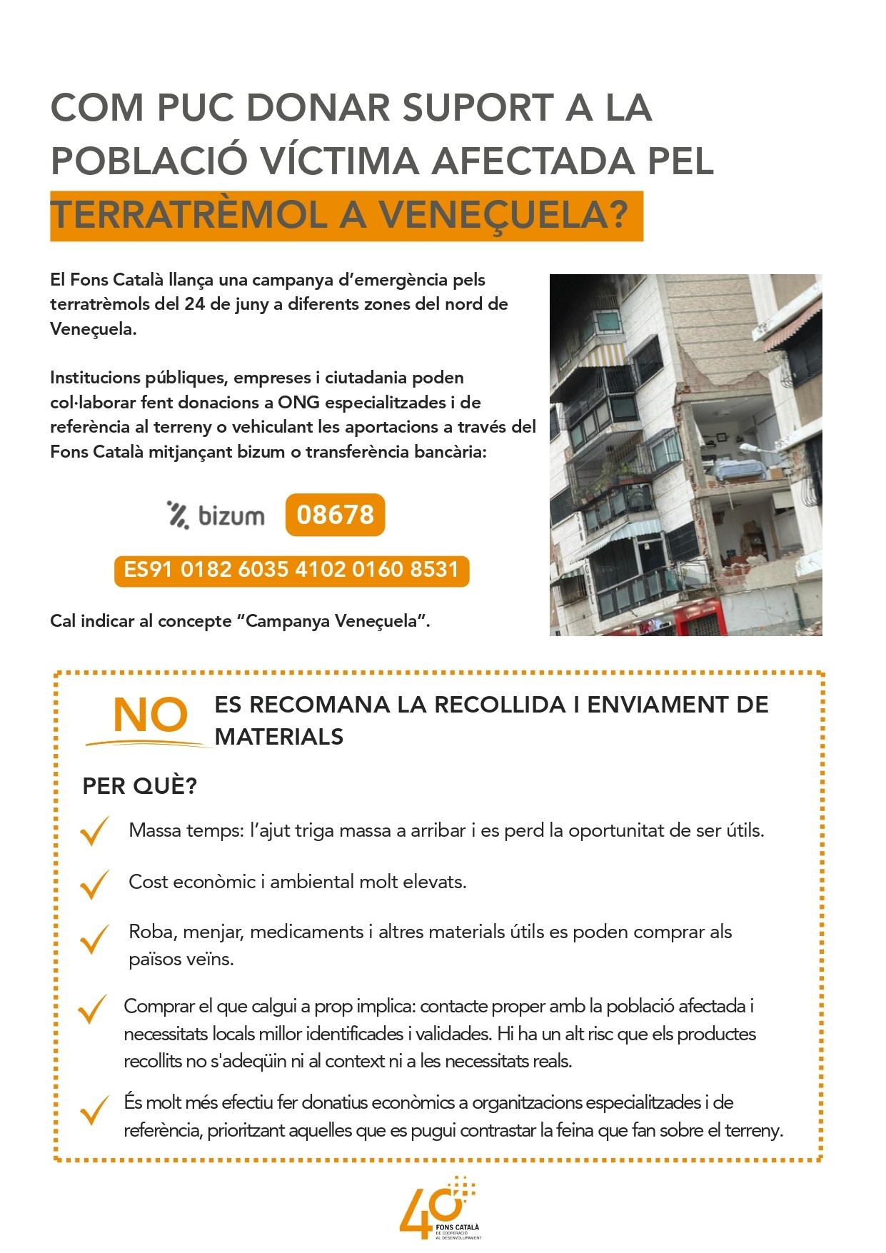 Crida d’emergència per a la població afectada pel terratrèmols a Veneçuela (FCCD)